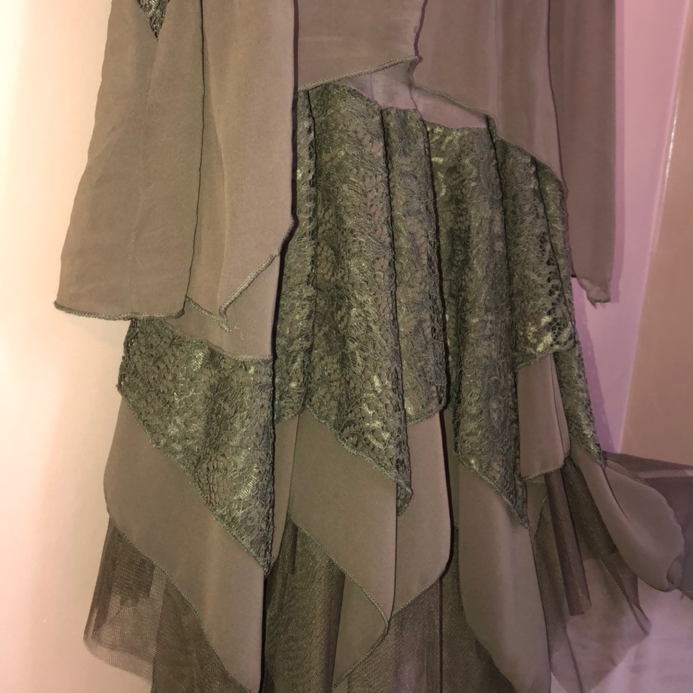 Olive Lace Top; Lace Overlay and Ruffle Undertank - Picture 4 of 7